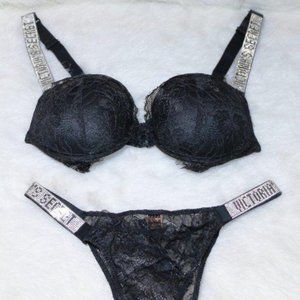 NEW SEXY Satin & Lace Rhinestone Strap Push-Up Bra